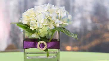 Centerpiece Flower White Purple Gem Ribbon 